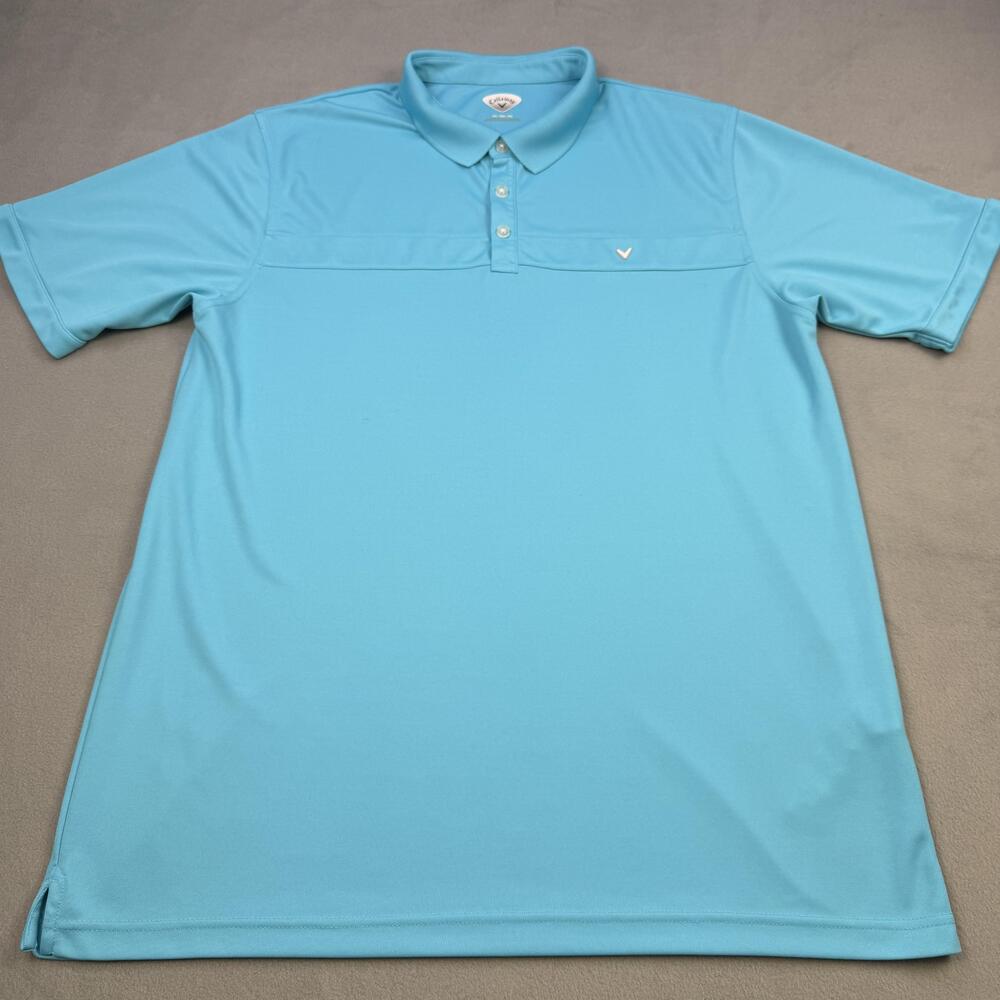 Callaway Polo Shirt Mens 2XL Blue Solid Golf Performance Stretch Knit Top
